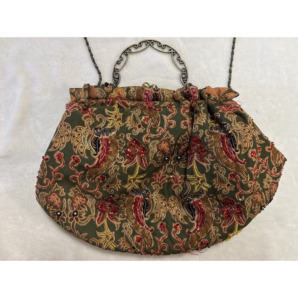 Vintage Braciano Sequined Purse Handbag Clutch Red and Gold Very Festive Holiday